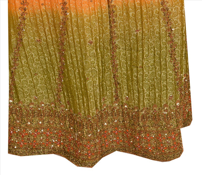 Sanskriti Vintage Indian Bollywood Women Long Skirt Hand Beaded Woven Green L Size Lehenga