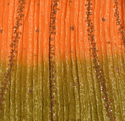 Sanskriti Vintage Indian Bollywood Women Long Skirt Hand Beaded Woven Green L Size Lehenga