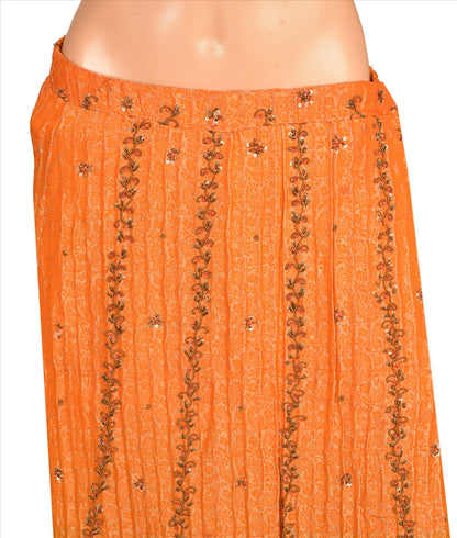 Sanskriti Vintage Indian Bollywood Women Long Skirt Hand Beaded Woven Green L Size Lehenga