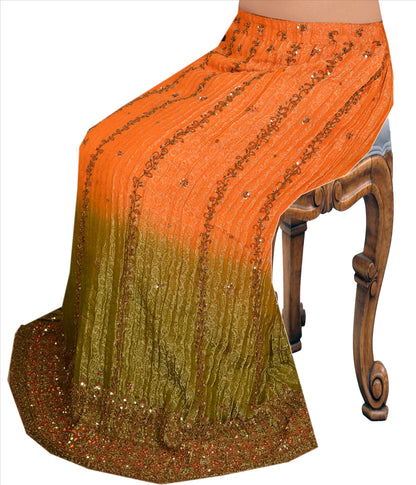 Sanskriti Vintage Indian Bollywood Women Long Skirt Hand Beaded Woven Green L Size Lehenga