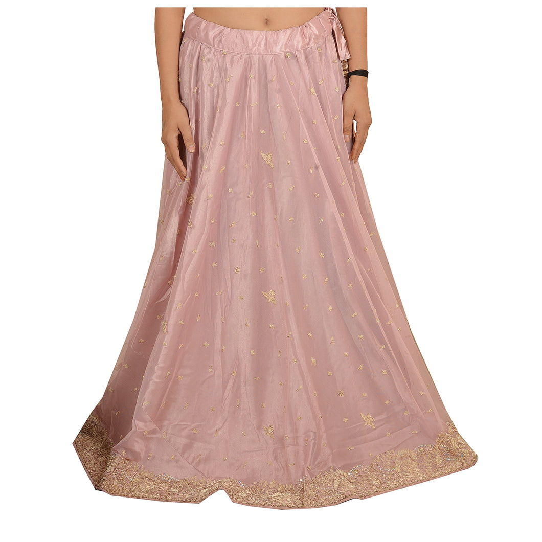 Sanskriti Vintage Hand Beaded Lehenga Net Indian Skirt Pink Party Pearl Beads