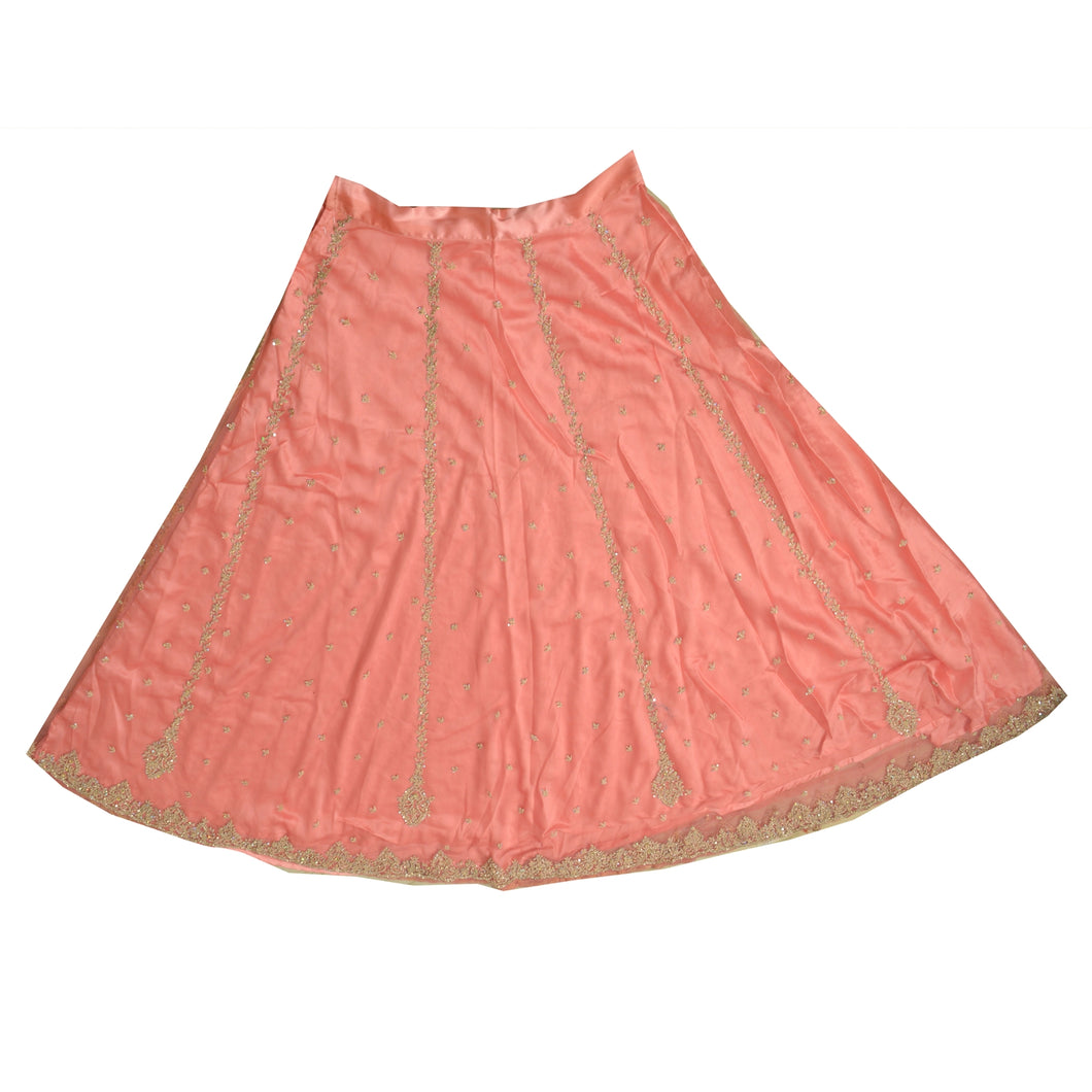 Sanskriti Vintage Bollywood Long Skirt Net Hand Beaded Peach Stitched Lehenga
