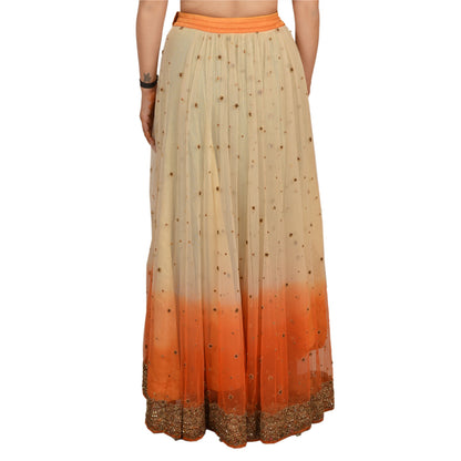Sanskriti Vintage Hand Beaded Lehenga Skirt Cream Party Sequins Rhinestones