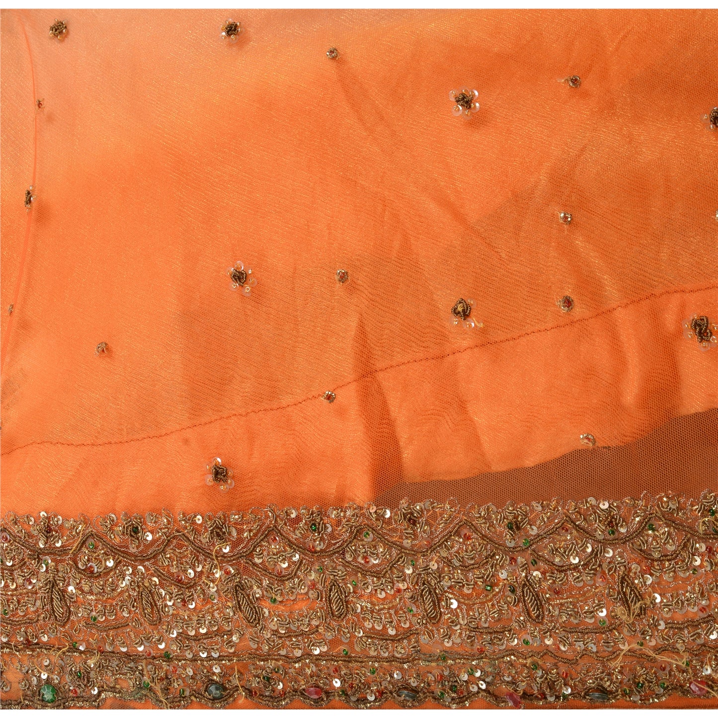 Sanskriti Vintage Hand Beaded Lehenga Skirt Cream Party Sequins Rhinestones