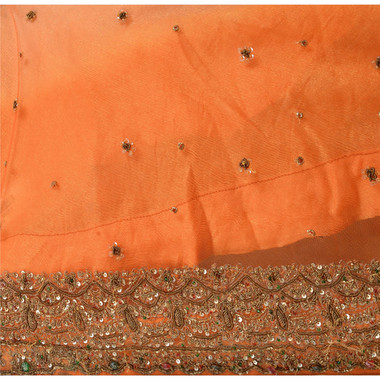 Sanskriti Vintage Hand Beaded Lehenga Skirt Cream Party Sequins Rhinestones