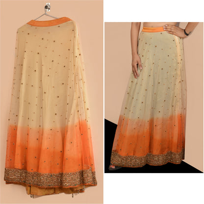 Sanskriti Vintage Hand Beaded Lehenga Skirt Cream Party Sequins Rhinestones