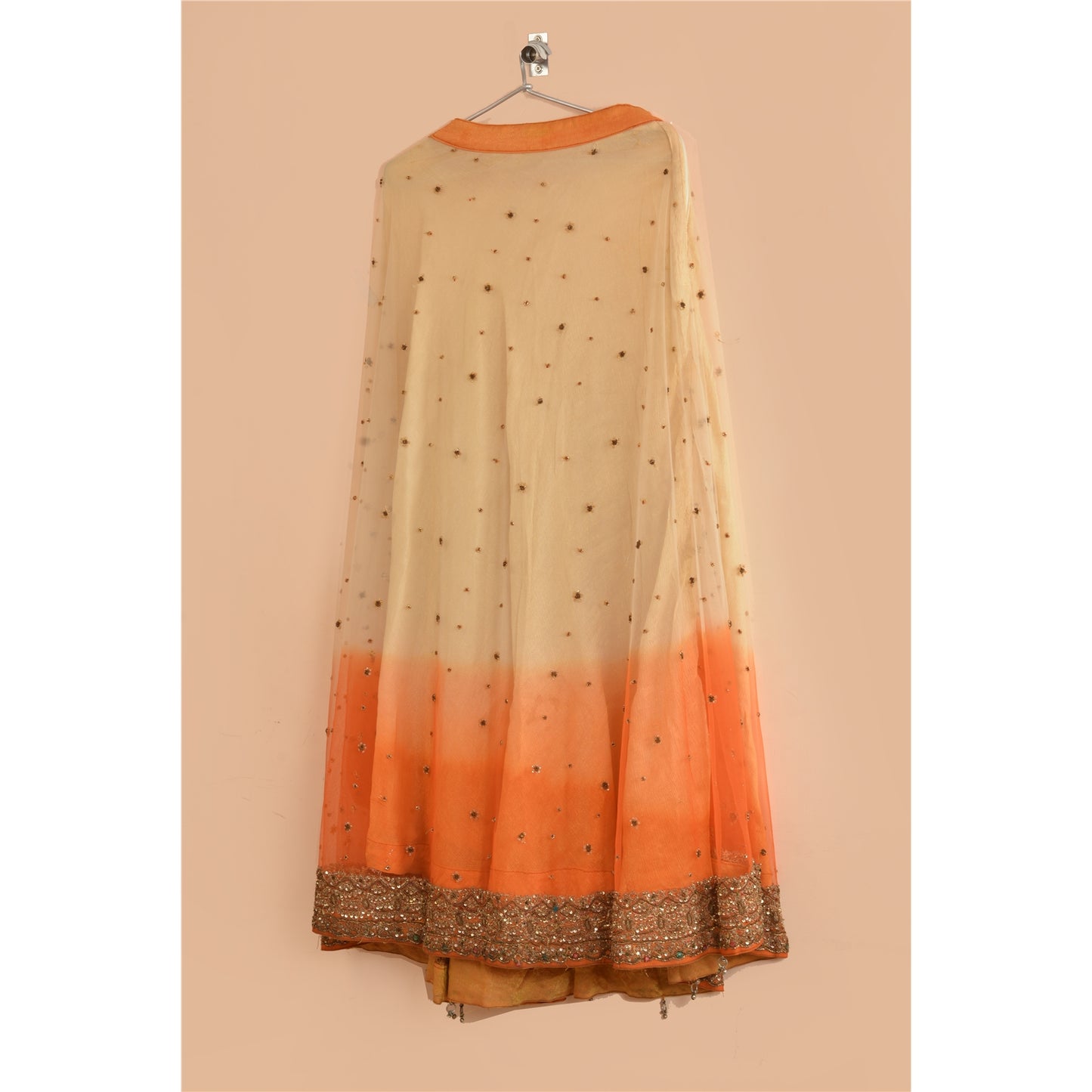 Sanskriti Vintage Hand Beaded Lehenga Skirt Cream Party Sequins Rhinestones