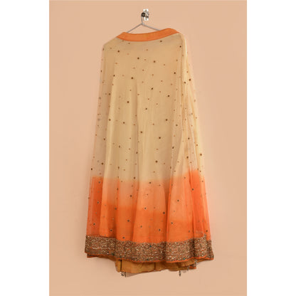Sanskriti Vintage Hand Beaded Lehenga Skirt Cream Party Sequins Rhinestones