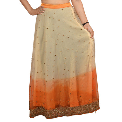 Sanskriti Vintage Hand Beaded Lehenga Skirt Cream Party Sequins Rhinestones