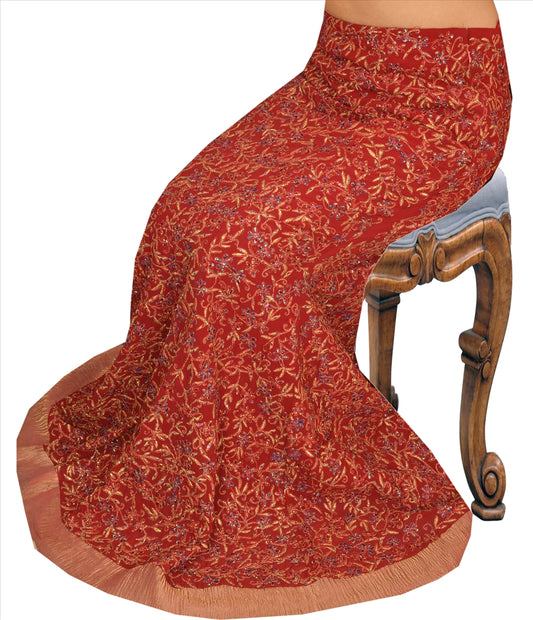 Sanskriti Vintage Indian Bollywood Women Long Skirt Hand Beaded Maroon M Size Lehenga