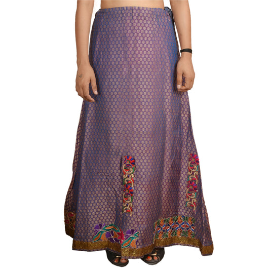 Sanskriti Vintage Indian Woven Lehenga Brocade Long Skirt Party Purple