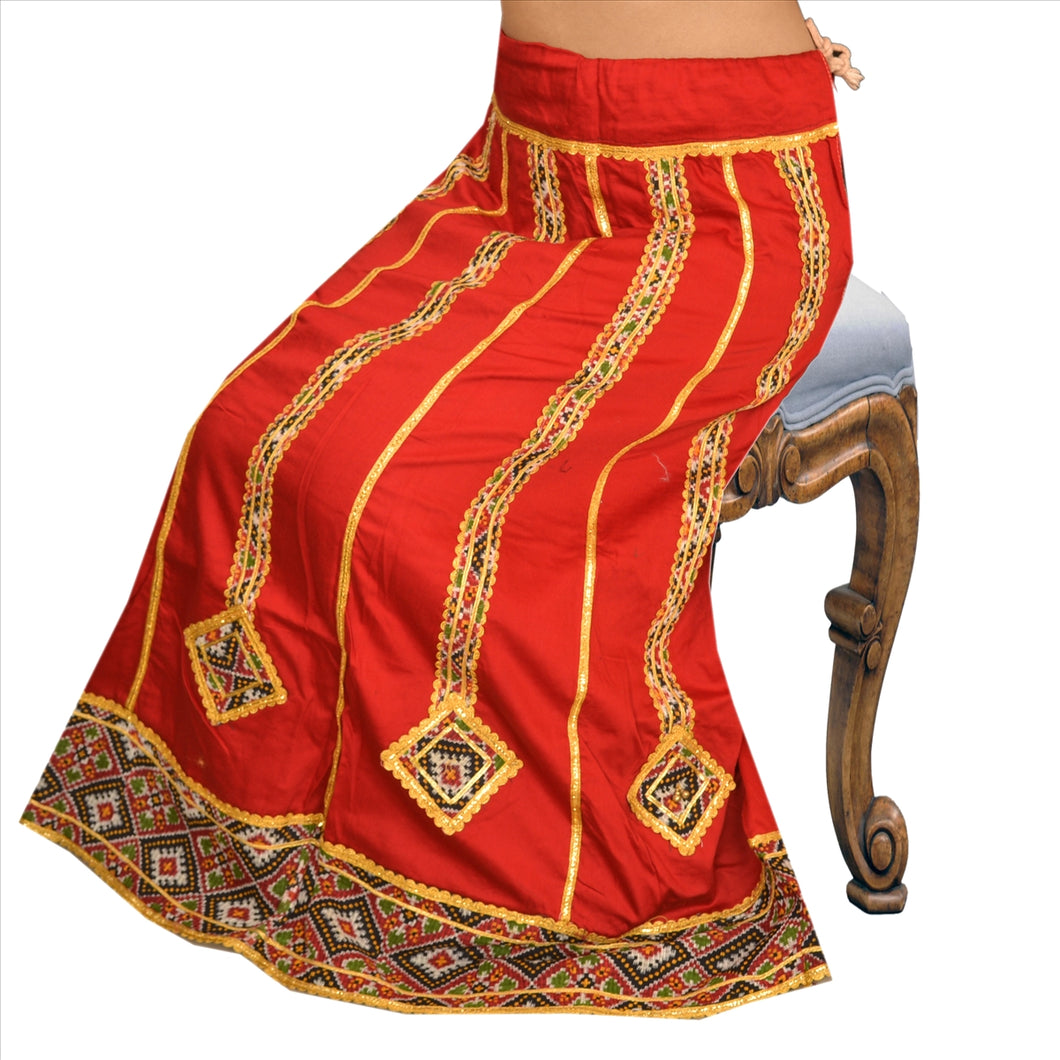 Sanskriti Vintage Indian Bollywood Women Long Skirt Cotton Hand Beaded Red M Size Lehenga