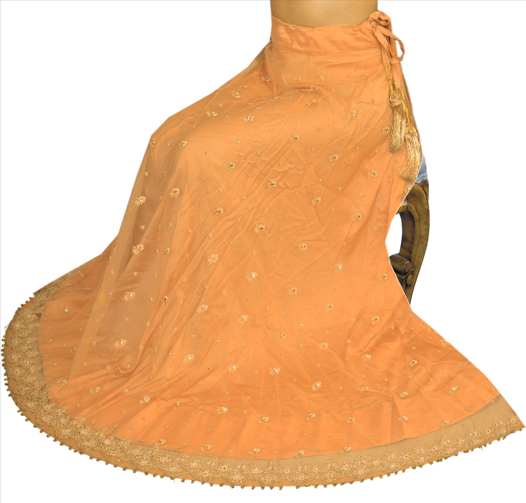 Vintage Indian Bollywood Women Long Skirt Hand Beaded Peach S Size Lehenga