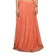 Load image into Gallery viewer, Hand Beaded Lehenga Indian Skirt Peach Party Zardozi

