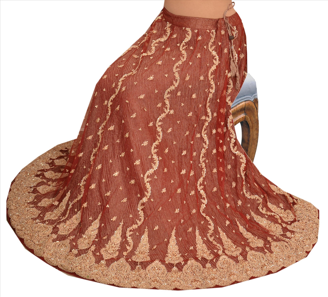 Vintage Indian Bollywood Women Long Skirt Hand Beaded Maroon M Size Lehenga