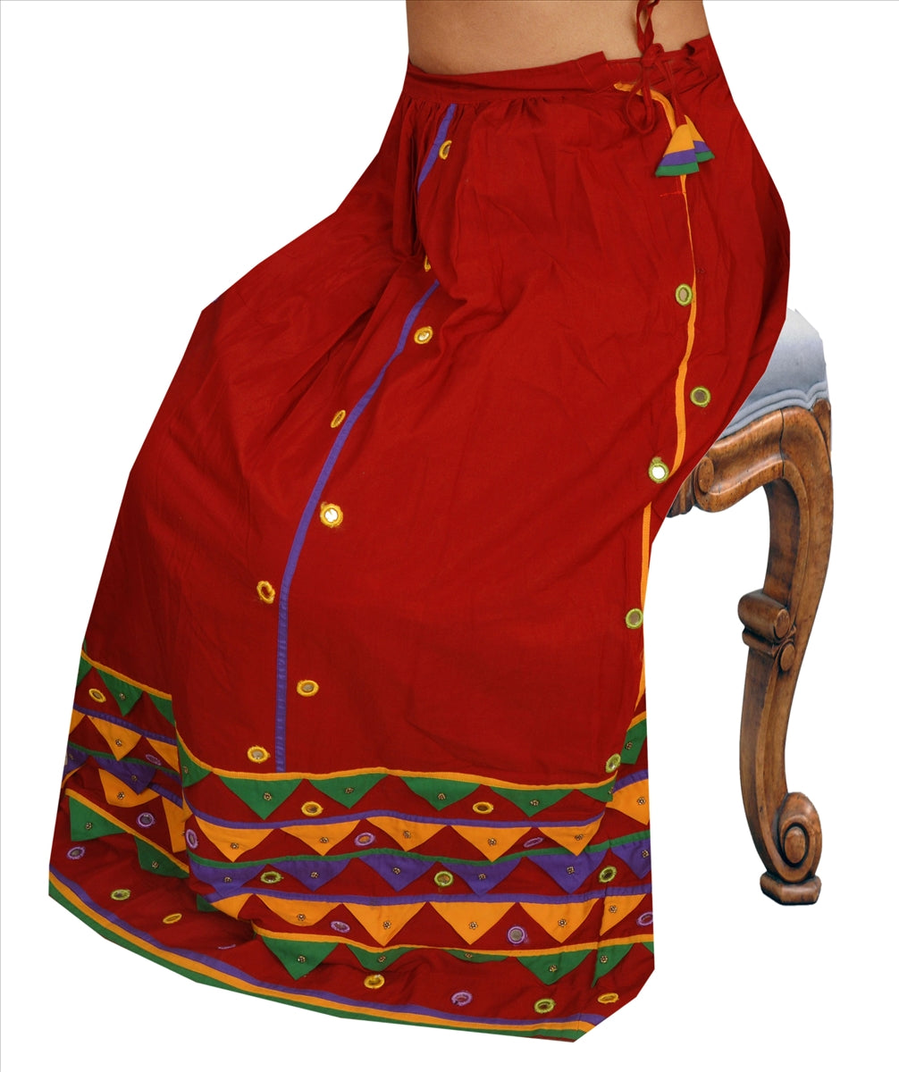 Vintage Indian Bollywood Women Long Skirt Hand Beaded Maroon S Size Lehenga