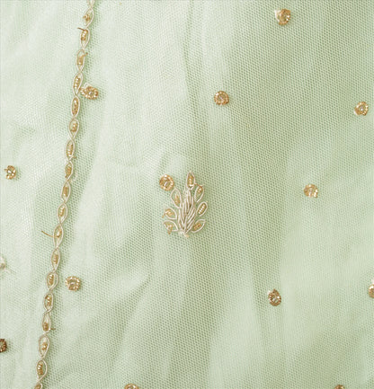 Sanskriti Vintage Green Net Skirt Long Stitched Bollywood Hand Beaded Zardozi L Size