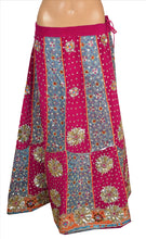 Load image into Gallery viewer, Vintage Indian Bollywood Women Long Skirt Hand Beaded Pink Blue L Size Lehenga
