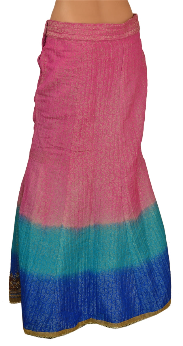 Sanskriti Vintage Indian Bollywood Women Long Skirt Hand Beaded Woven L Size Lehenga