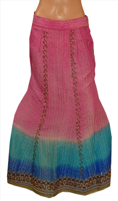 Sanskriti Vintage Indian Bollywood Women Long Skirt Hand Beaded Woven L Size Lehenga