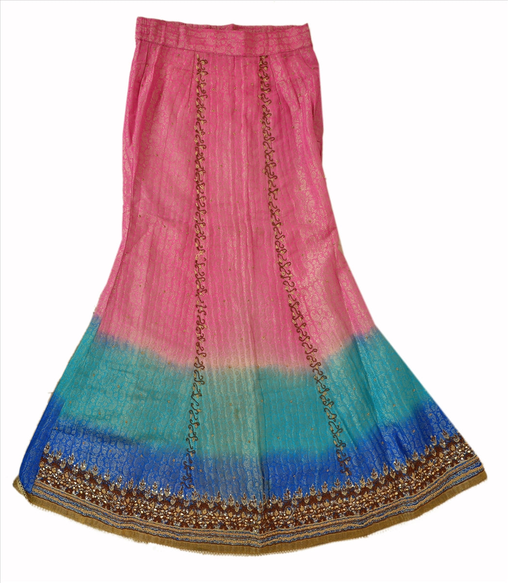 Sanskriti Vintage Indian Bollywood Women Long Skirt Hand Beaded Woven L Size Lehenga