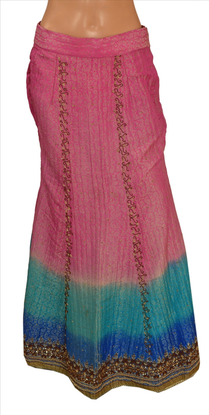 Sanskriti Vintage Indian Bollywood Women Long Skirt Hand Beaded Woven L Size Lehenga
