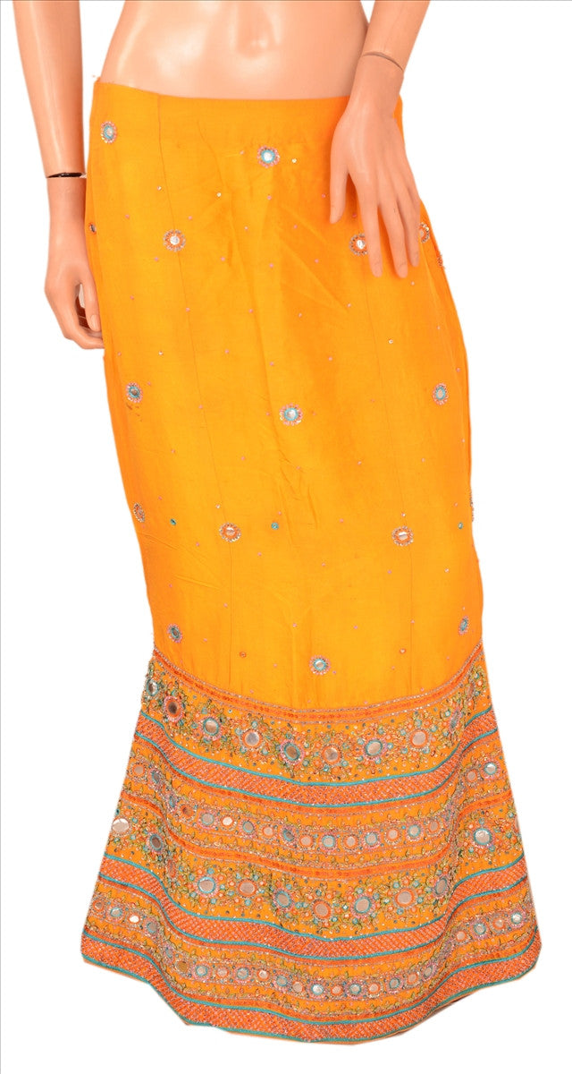 Sanskriti Vintage Indian Bollywood Women Long Skirt Hand Beaded Orange M Size Lehenga