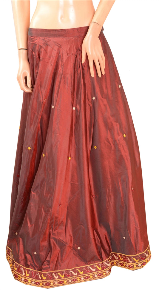 Sanskriti Vintage Indian Bollywood Women Long Skirt Hand Beaded Maroon M Size Lehenga
