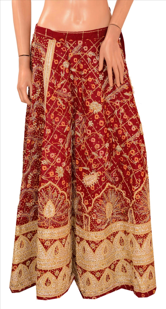 Sanskriti Vintage Indian Wedding Women Long Skirt Hand Beaded Bandhani M Size Lehenga