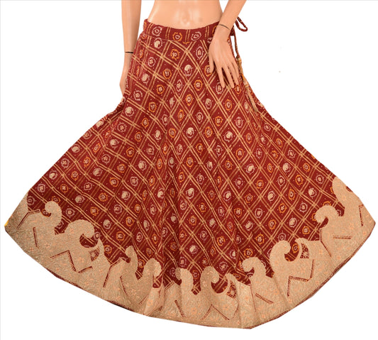 Sanskriti Vintage Indian Wedding Women Long Skirt Hand Beaded Bandhani M Size Lehenga