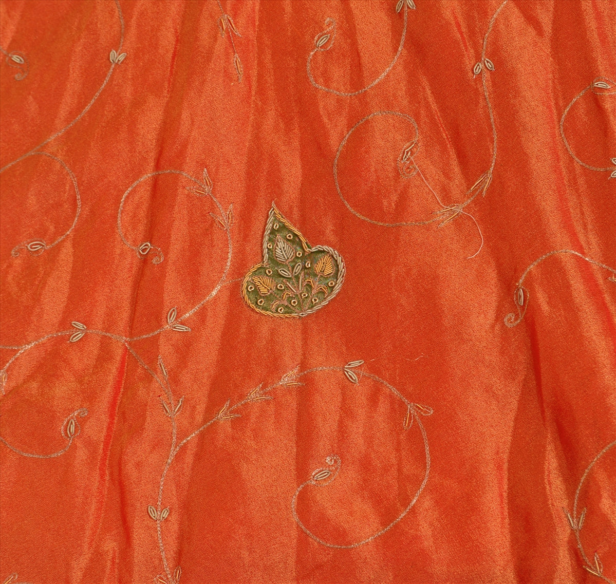 Sanskriti Vintage Peach Tissue Skirt Long Stitched Ethnic Hand Beaded Zardozi  L Size