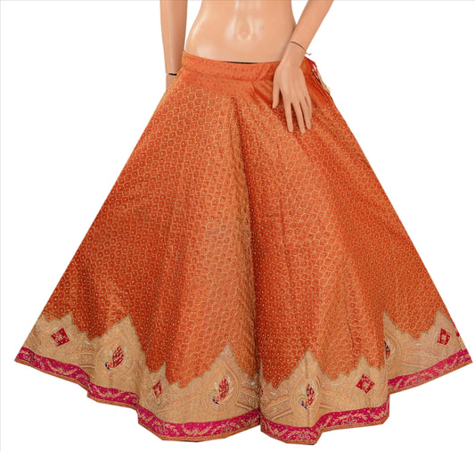 Sanskriti Vintage Indian Wedding Women Long Skirt Hand Beaded Painted L Size Lehenga