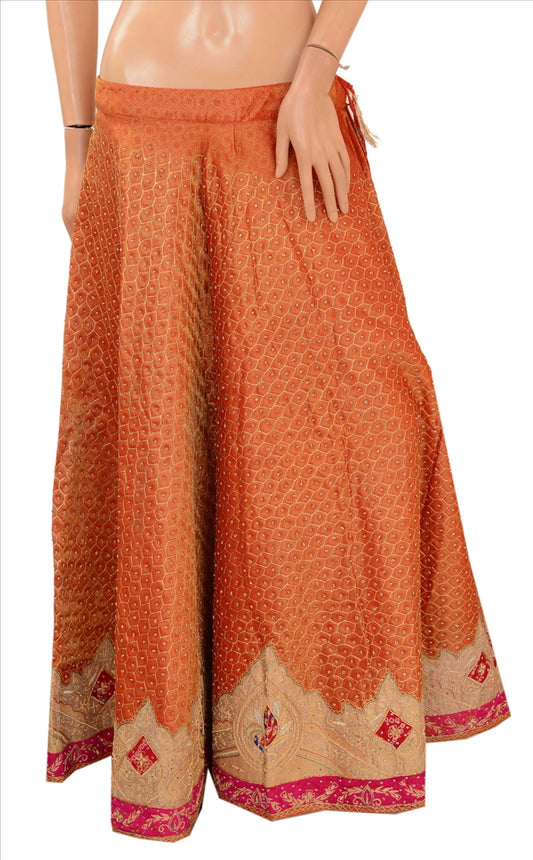 Sanskriti Vintage Indian Wedding Women Long Skirt Hand Beaded Painted L Size Lehenga