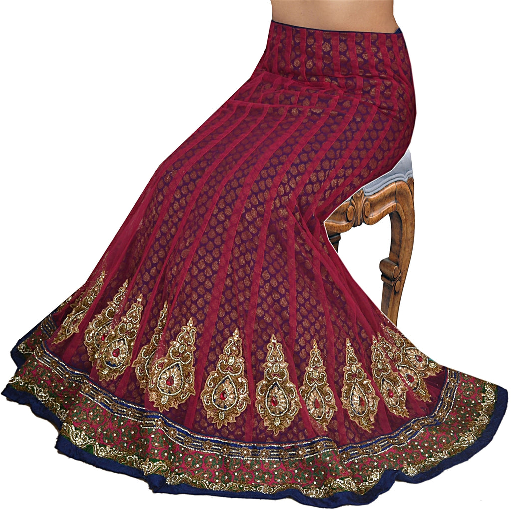Vintage Indian Wedding Women Long Skirt Hand Beaded Lehenga Brocade Kundan WOW