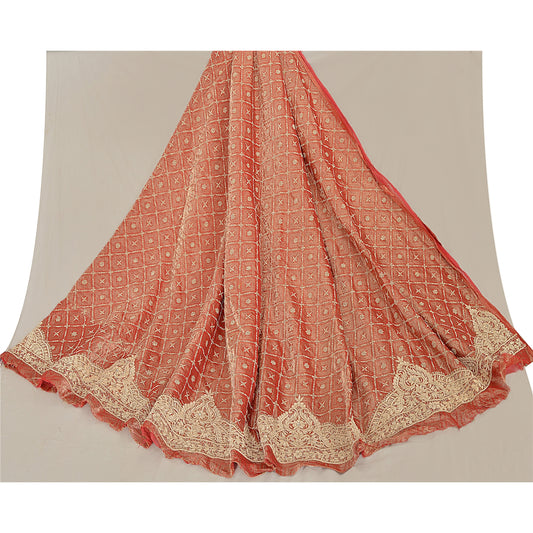 Sanskriti Vintage Unstitched Long Skirt Lehenga Heavy Wedding Tissue Woven