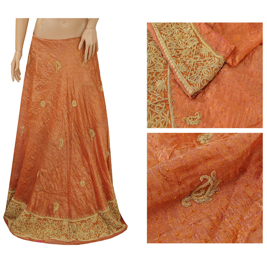 Sanskriti Vintage Golden Unstitched Long Skirt Lehenga Heavy Wedding Zardozi