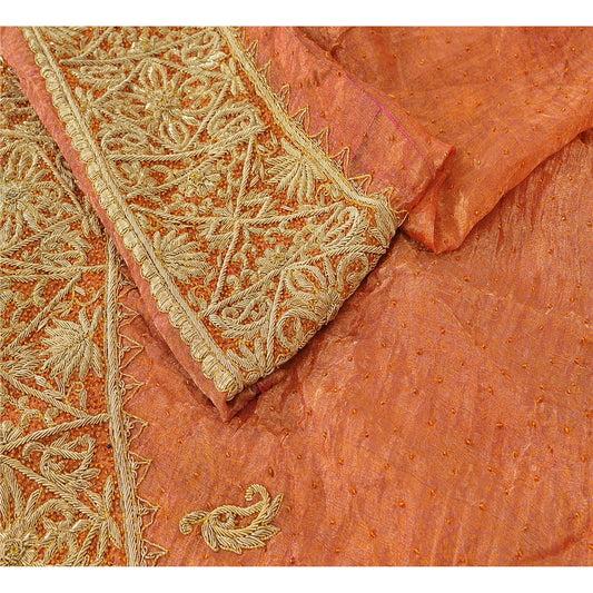 Sanskriti Vintage Golden Unstitched Long Skirt Lehenga Heavy Wedding Zardozi