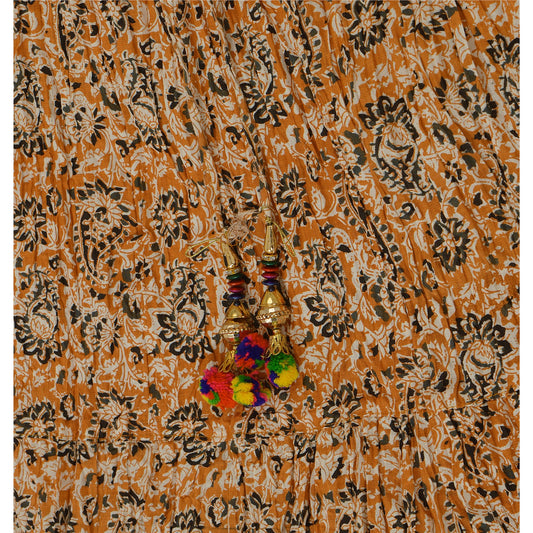 Sanskriti New Long Skirt Women Cotton Brown Printed Design with Zari Border