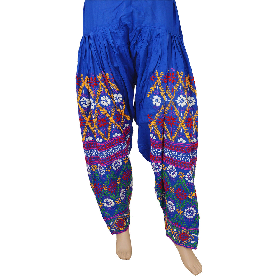 Sanskriti New Phulkari Salwar Blue Cotton Hand Embroidered Pants Floral
