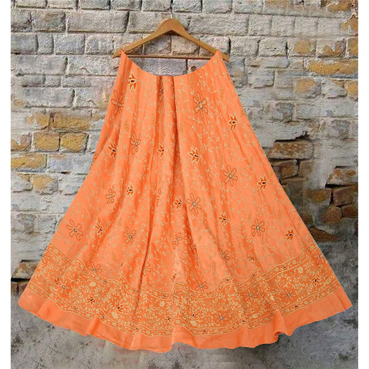Sanskriti Vintage Unstitched Long Skirt Lehenga Heavy Wedding Peach Zardozi