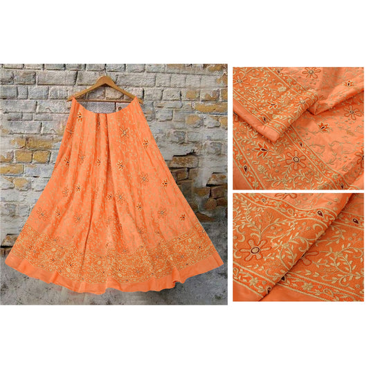 Sanskriti Vintage Unstitched Long Skirt Lehenga Heavy Wedding Peach Zardozi