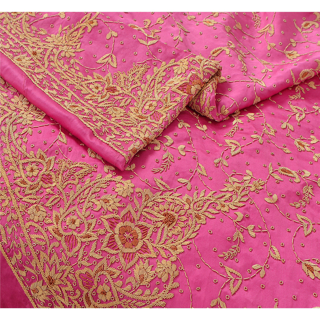 Sanskriti Vintage Pink Unstitched Long Skirt Lehenga Heavy Wedding Zardozi Work