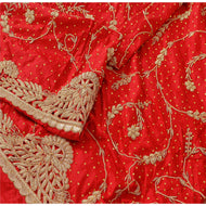 Sanskriti Vintage Red Unstitched Pure Silk Long Skirt Lehenga Heavy Wedding Zari