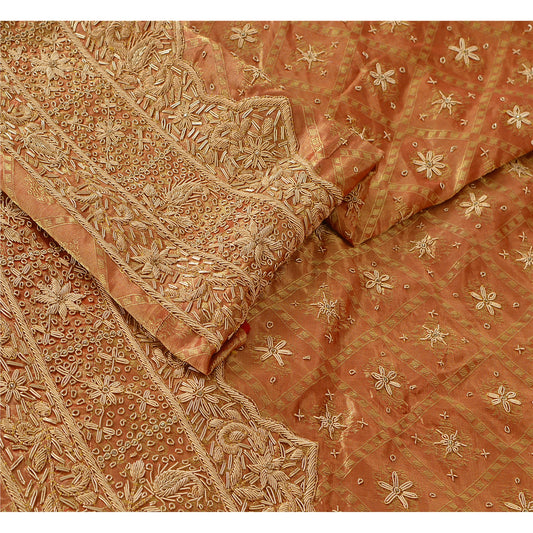 Sanskriti Vintage Unstitched Tissue Woven Long Skirt Lehenga Heavy Wedding