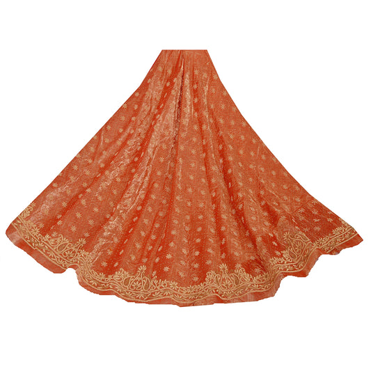 Sanskriti Vintage Unstitched Tissue Woven Long Skirt Lehenga Heavy Wedding Peach