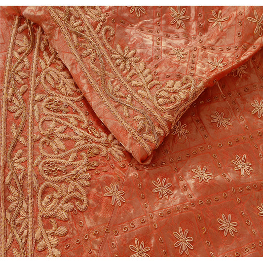 Sanskriti Vintage Unstitched Tissue Woven Long Skirt Lehenga Heavy Wedding Peach