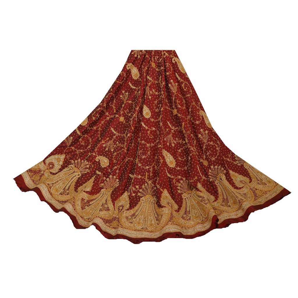 Sanskriti Vintage Unstitched Pure Silk Long Skirt Lehenga Heavy Wedding Pearl