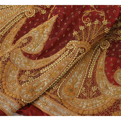 Sanskriti Vintage Unstitched Pure Silk Long Skirt Lehenga Heavy Wedding Pearl