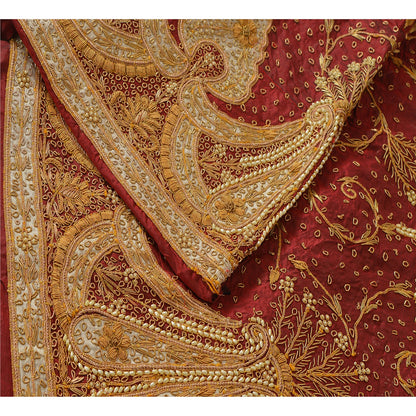 Sanskriti Vintage Unstitched Pure Silk Long Skirt Lehenga Heavy Wedding Pearl