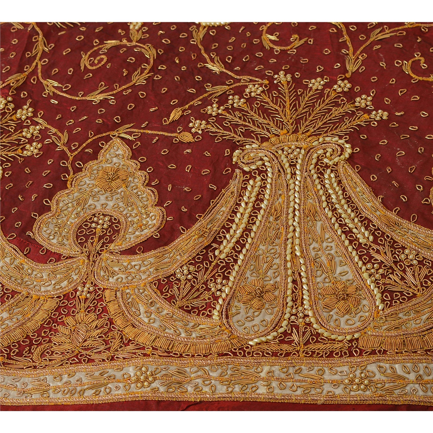 Sanskriti Vintage Unstitched Pure Silk Long Skirt Lehenga Heavy Wedding Pearl